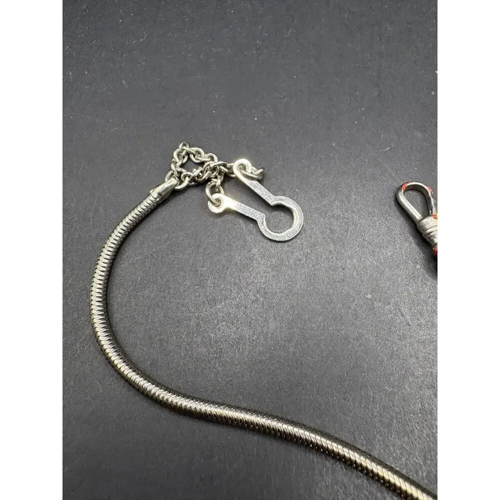 Vintage Silver Tone Pocket Watch Fob Snake Chain with Pocket Clip